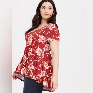 Torrid Super Soft Knits Floral Print Red Peplum Top Blouse Size 0